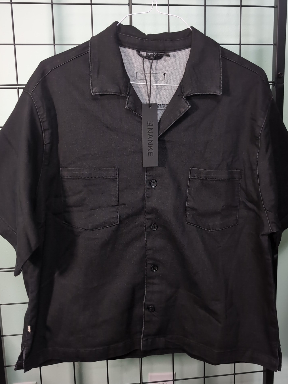 ANANKE Black Short Sleeve Button Front Shirt Jacket Size Large NWT